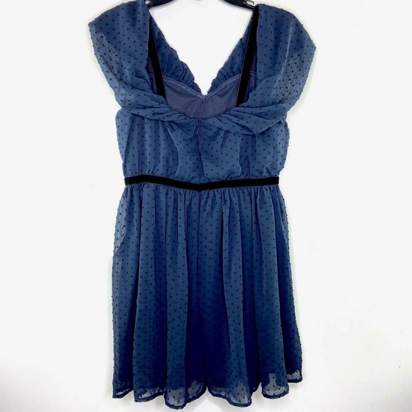 New AQUA Clip Dot DRESS Velvet Trim Blue XS Small - Picture 3 of 6
